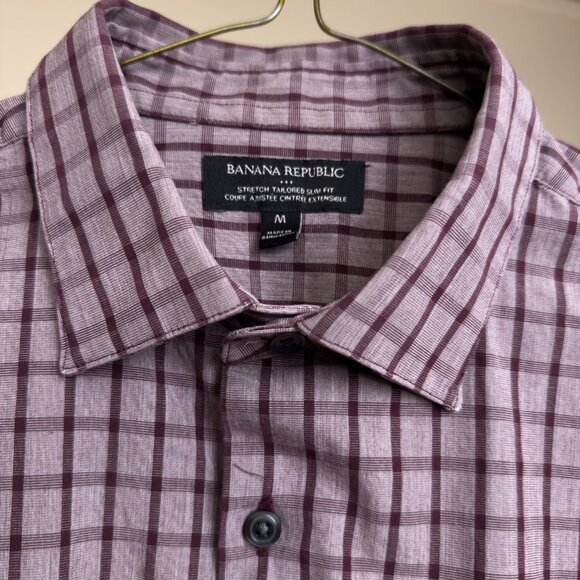Banana Republic Burgundy/Mauve Checkered Button-Up Shirt (Medium) - Picture 3 of 4